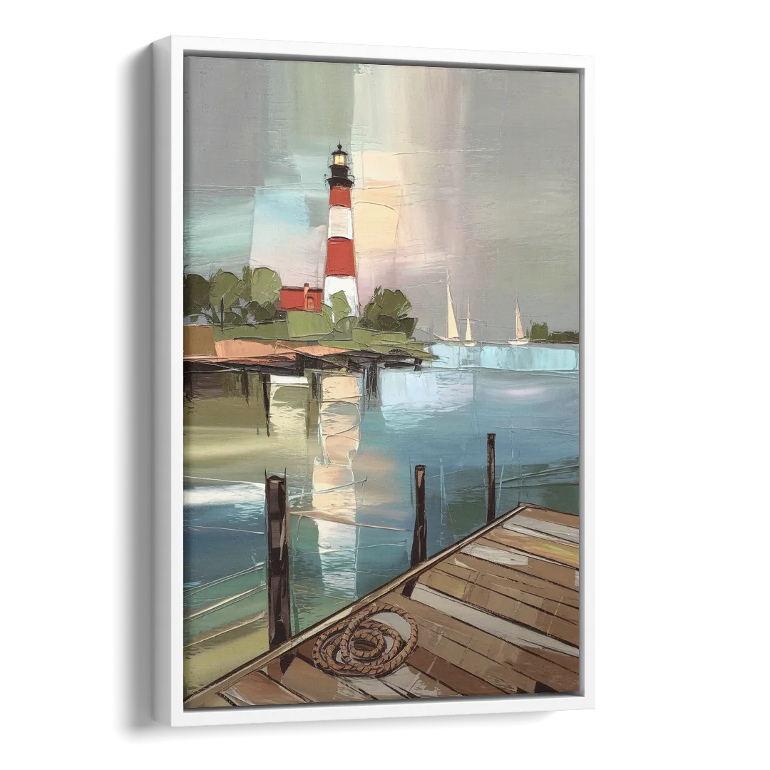 Hilton Head Island Coastal Lighthouse Side - White Canvas Wall Art
