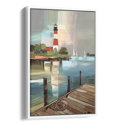 Hilton Head Island Coastal Lighthouse Side - White Canvas Wall Art