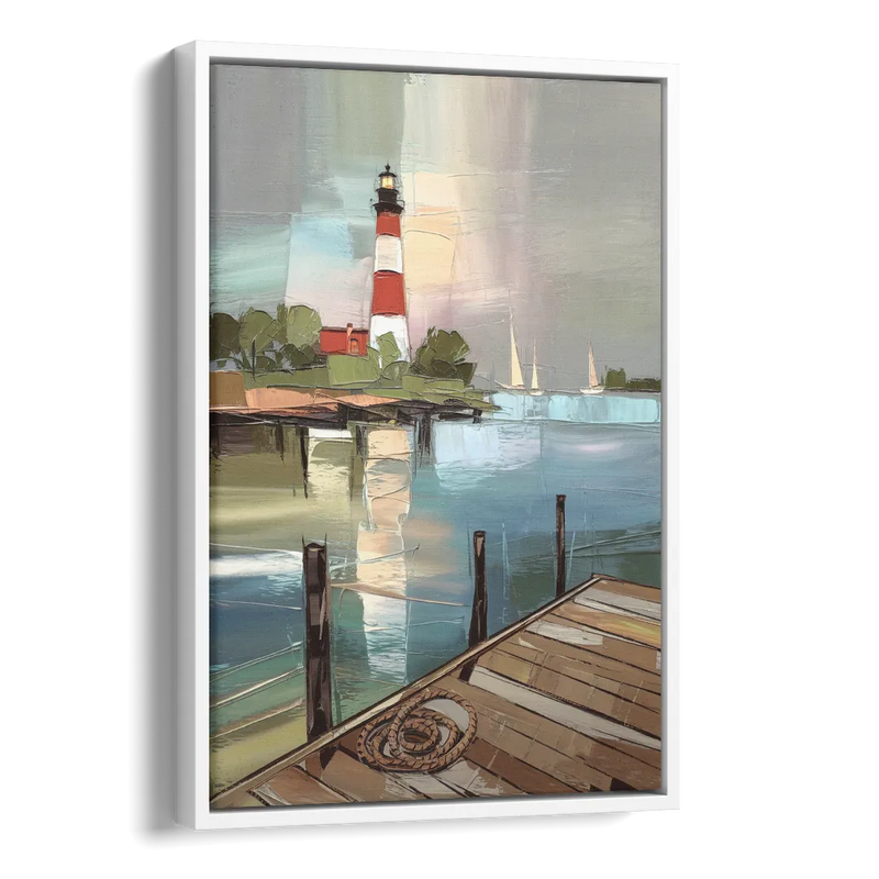 Hilton Head Island Coastal Lighthouse Side - White Canvas Wall Art
