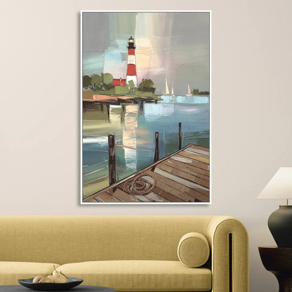 Hilton Head Island Coastal Lighthouse Living Room - White Canvas Wall Art