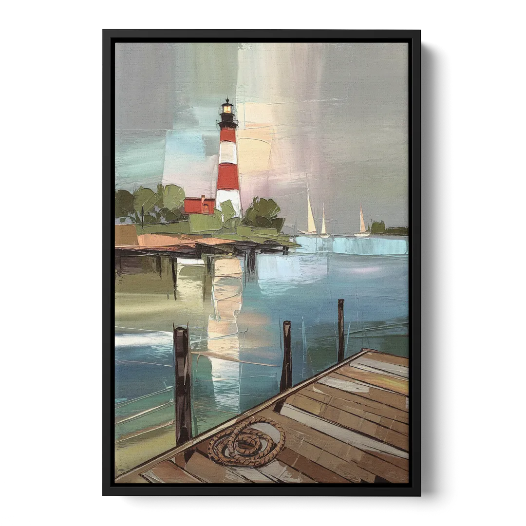 Hilton Head Island Coastal Lighthouse Front - Black Canvas Wall Art