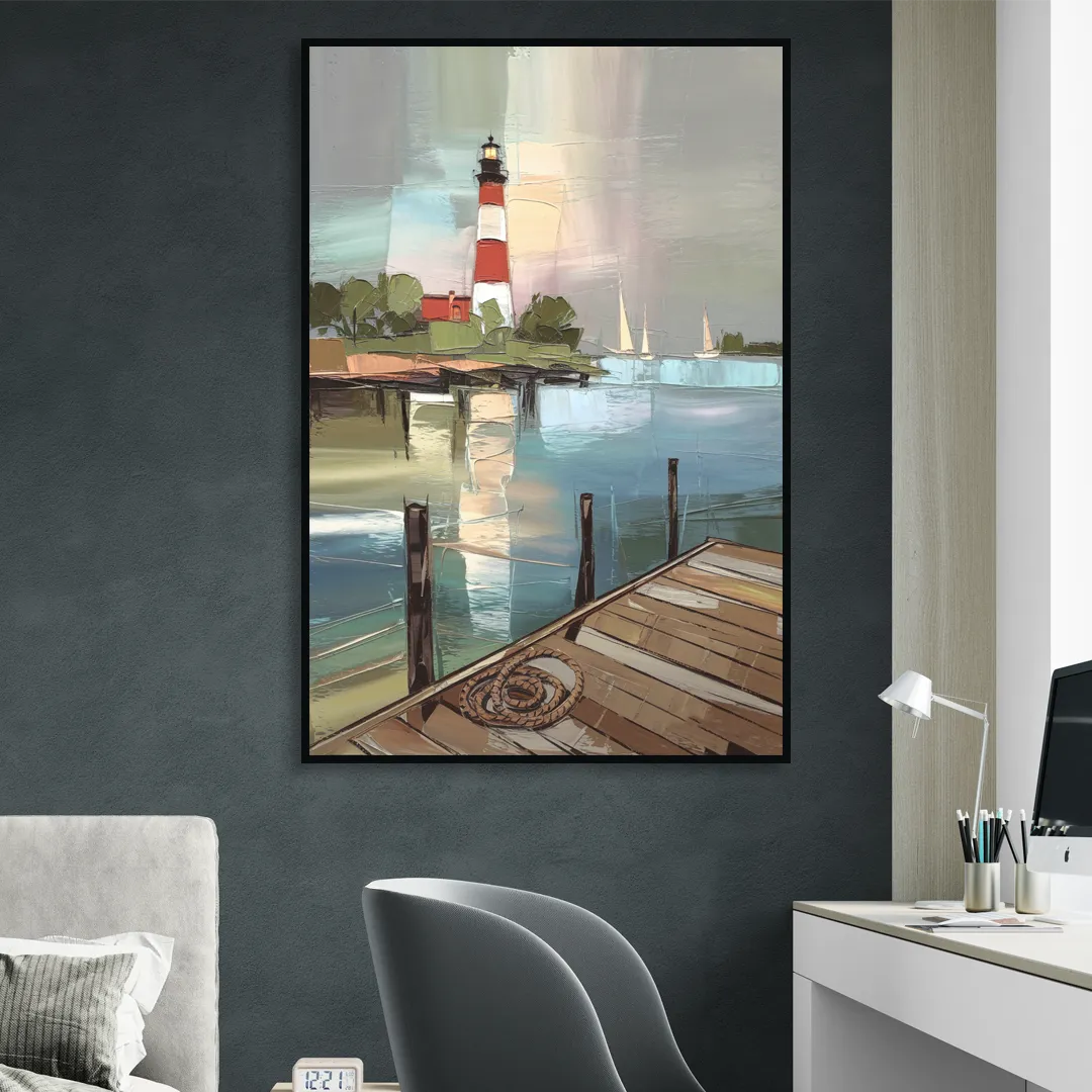 Hilton Head Island Coastal Lighthouse Sitting Room - Black Canvas Wall Art