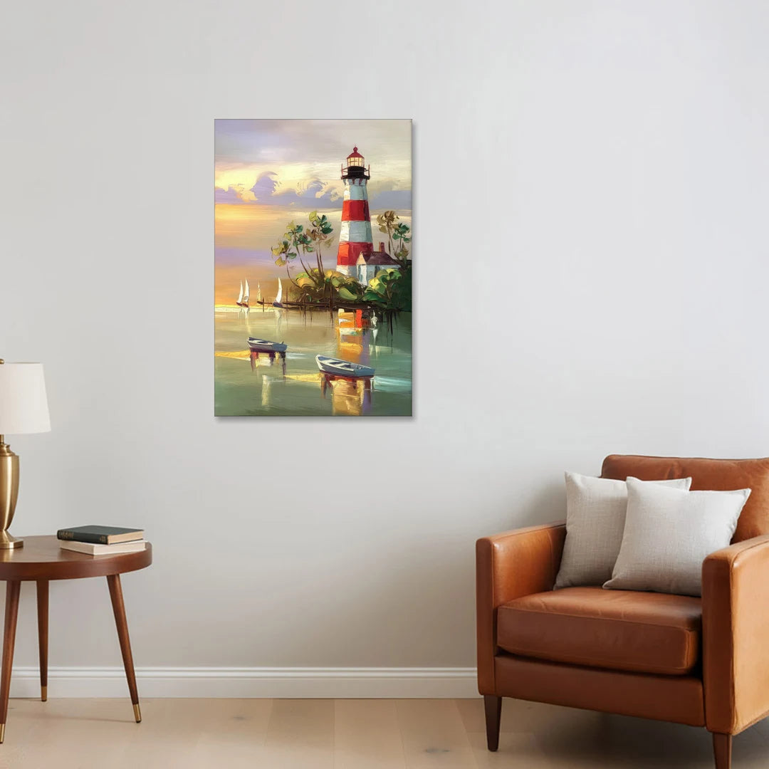 Hilton Head Island Coastal Lighthouse Nautical - Canvas Wall Art - Sofa - 24x36