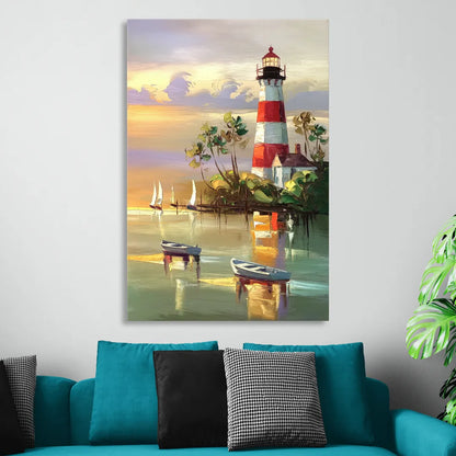 Hilton Head Island Coastal Lighthouse Nautical Sitting Room - Canvas Wall Art