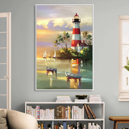 Hilton Head Island Coastal Lighthouse Nautical Sitting Room - White Canvas Wall Art