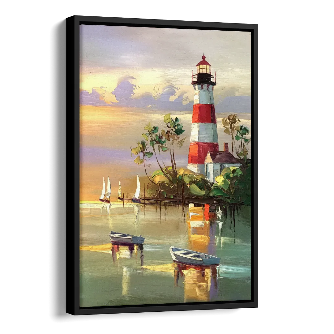 Hilton Head Island Coastal Lighthouse Nautical Side - Black Canvas Wall Art