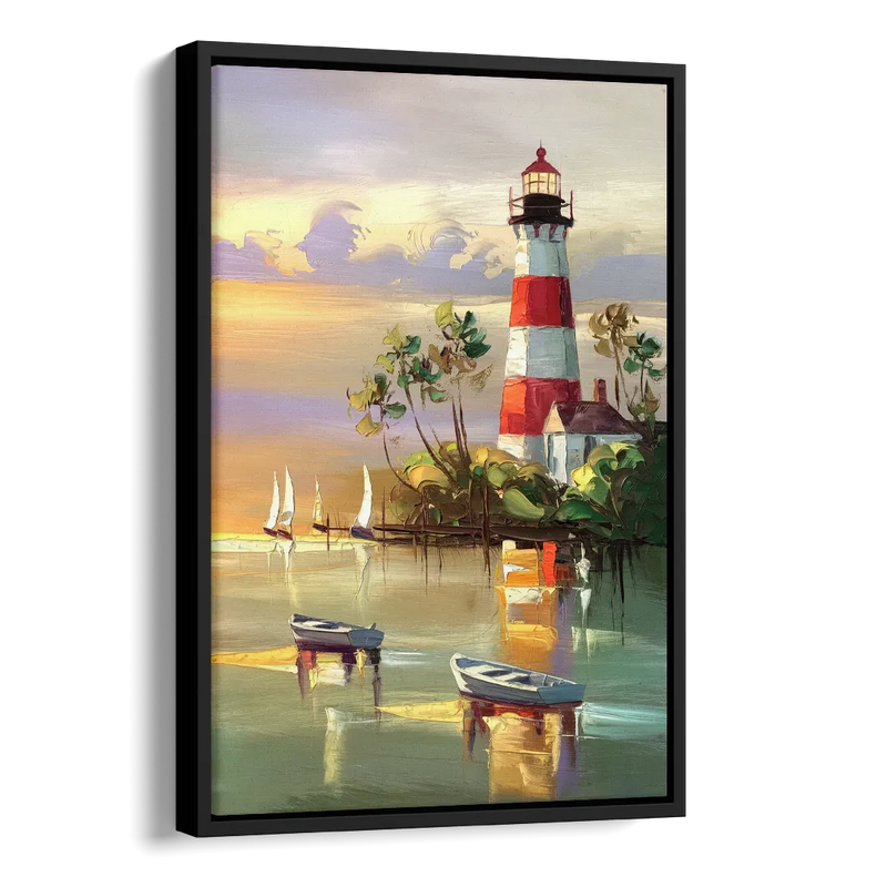 Hilton Head Island Coastal Lighthouse Nautical Side - Black Canvas Wall Art