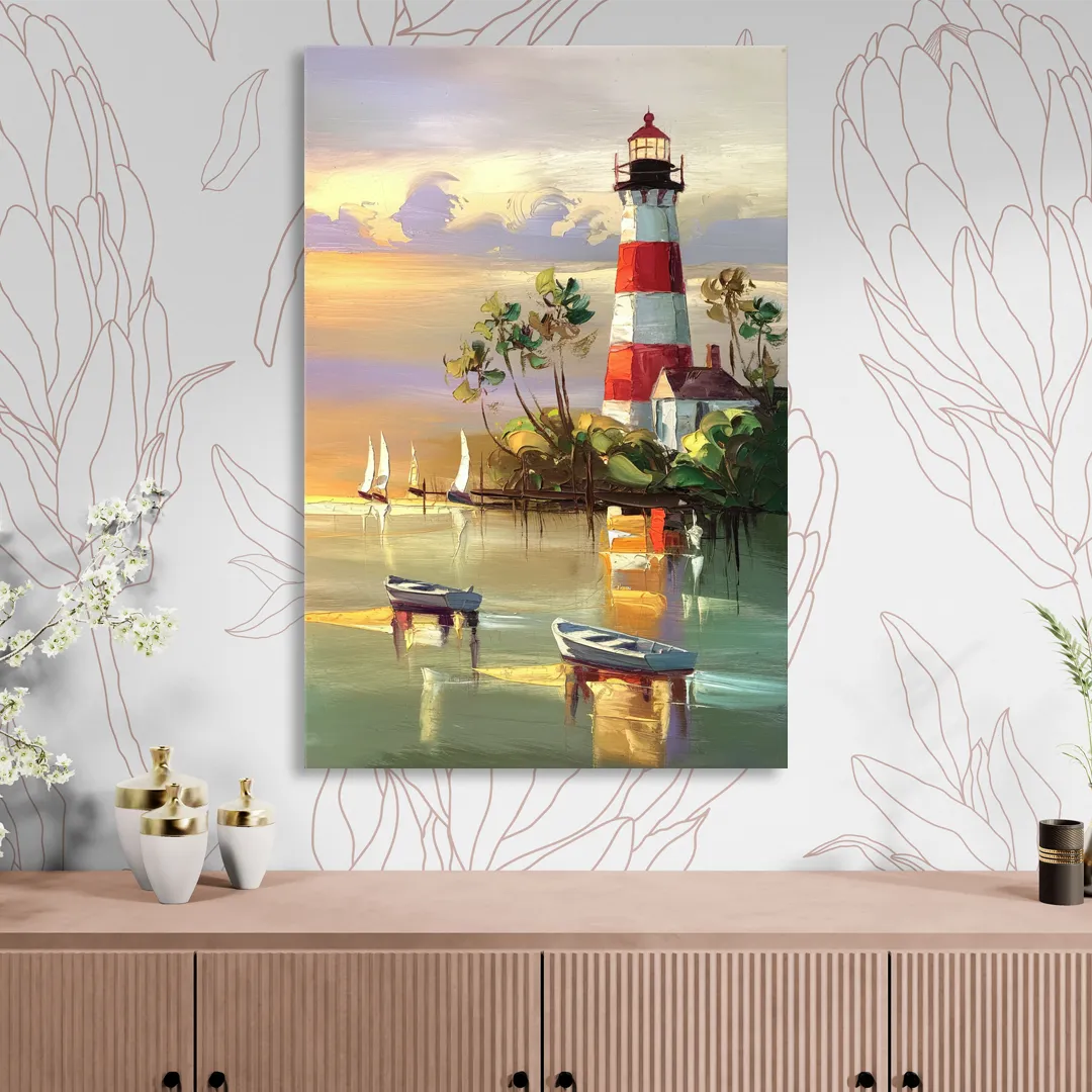 Hilton Head Island Coastal Lighthouse Nautical Living Room - Canvas Wall Art
