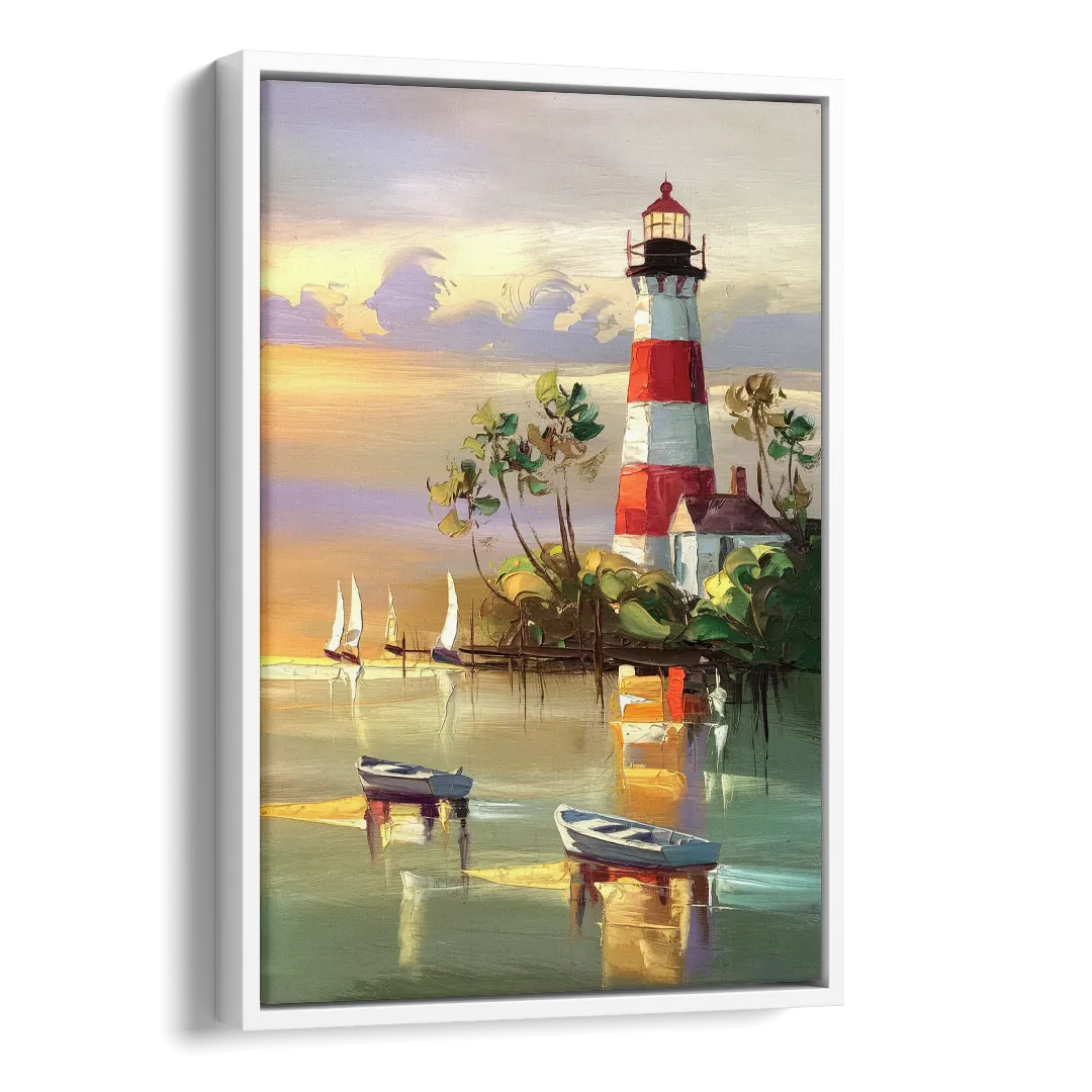 Hilton Head Island Coastal Lighthouse Nautical Side - White Canvas Wall Art