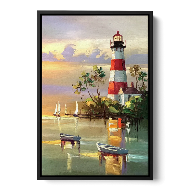 Hilton Head Island Coastal Lighthouse Nautical Front - Black Canvas Wall Art