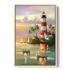 Hilton Head Island Coastal Lighthouse Nautical - Oak Framed Canvas Wall Art - Front