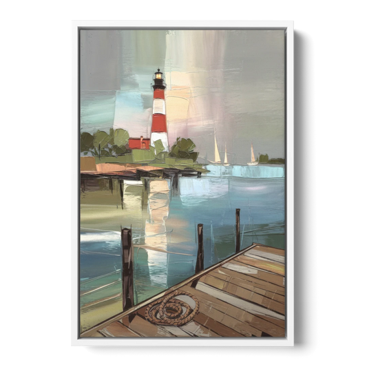 Hilton Head Island Coastal Lighthouse - White Framed Canvas Wall Art - Front