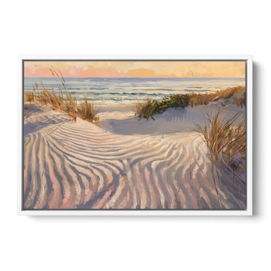 Hilton Head Island Dunes And Waves - White Framed Canvas Wall Art - Front