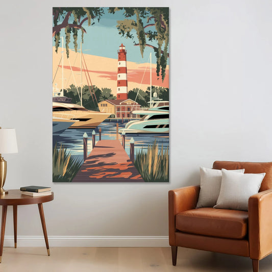 Hilton Head Island Harbour Town Marina - Canvas Wall Art - Sofa - 40x60