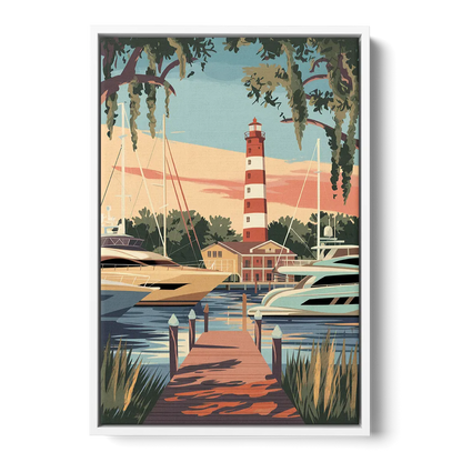 Hilton Head Island Harbour Town Marina Front - White Canvas Wall Art