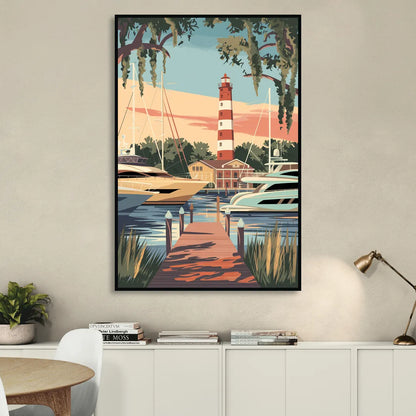 Hilton Head Island Harbour Town Marina Sitting Room - Black Canvas Wall Art