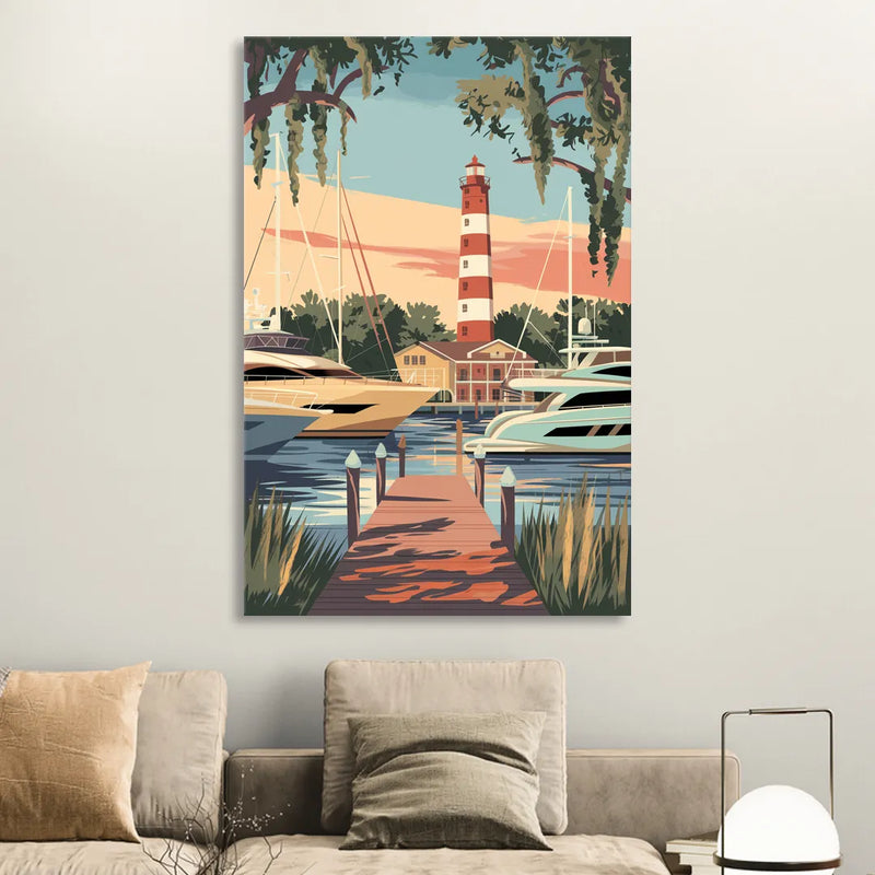 Hilton Head Island Harbour Town Marina Sitting Room - Canvas Wall Art