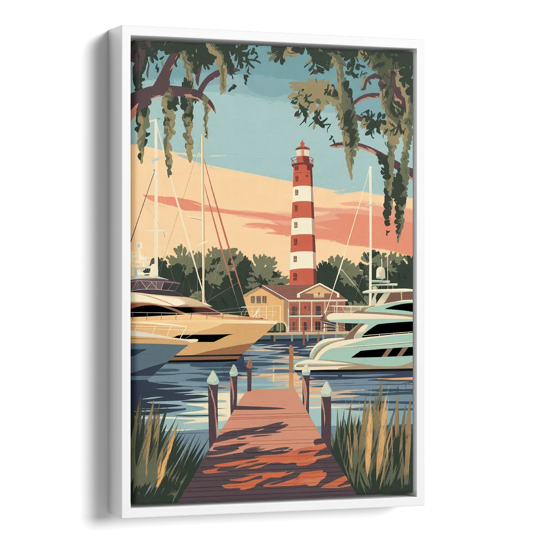 Hilton Head Island Harbour Town Marina Side - White Canvas Wall Art
