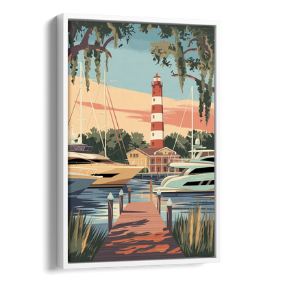 Hilton Head Island Harbour Town Marina Side - White Canvas Wall Art