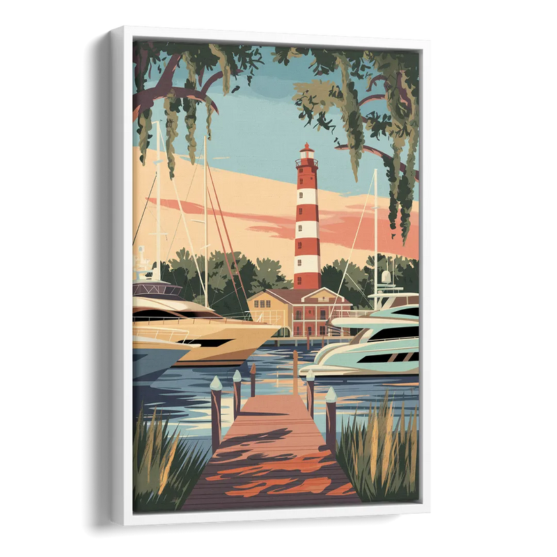 Hilton Head Island Harbour Town Marina Side - White Canvas Wall Art
