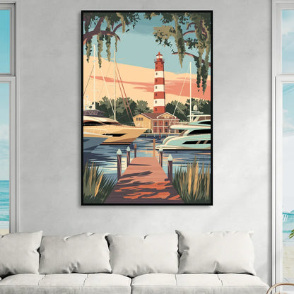 Hilton Head Island Harbour Town Marina Living Room - Black Canvas Wall Art