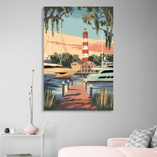Hilton Head Island Harbour Town Marina Living Room - Canvas Wall Art
