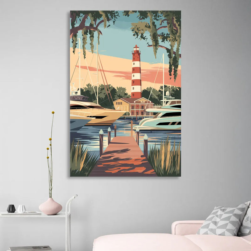 Hilton Head Island Harbour Town Marina Living Room - Canvas Wall Art