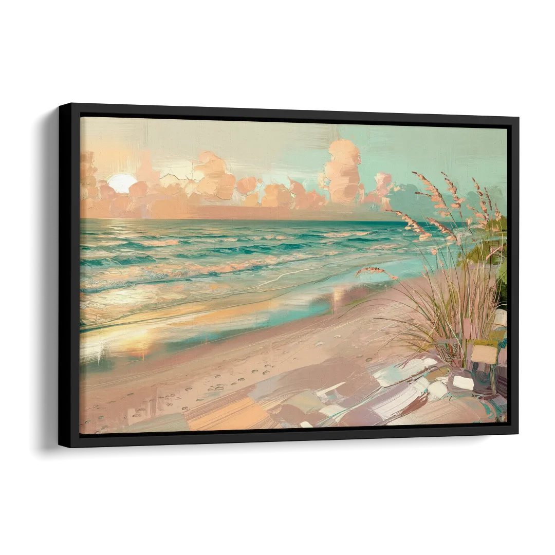 Hilton Head Island Oceanfront Sunrise Side - Black Canvas Wall Art