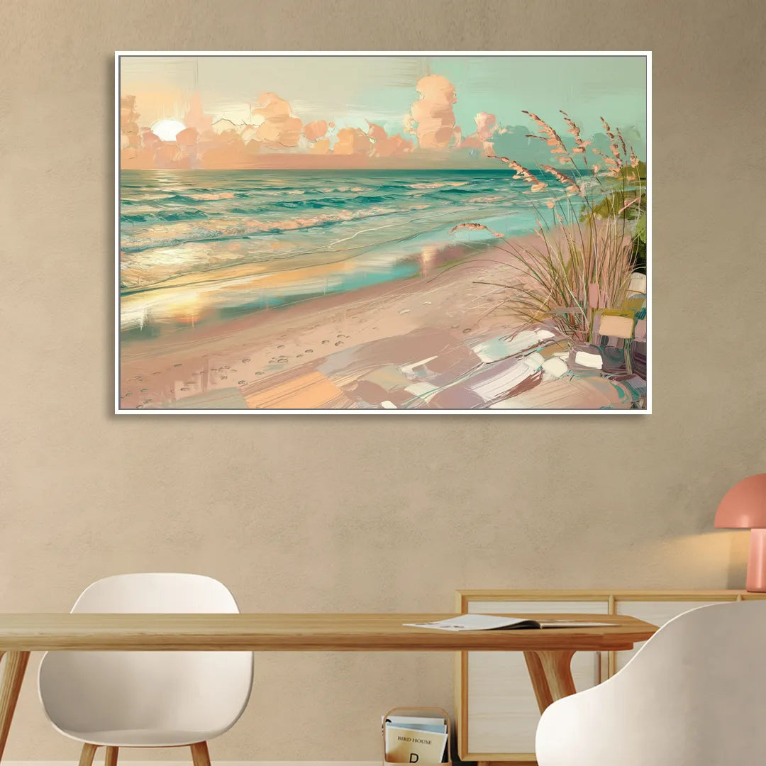 Hilton Head Island Oceanfront Sunrise Living Room - White Canvas Wall Art