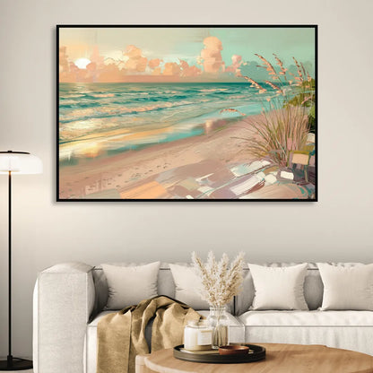 Hilton Head Island Oceanfront Sunrise Sitting Room - Black Canvas Wall Art