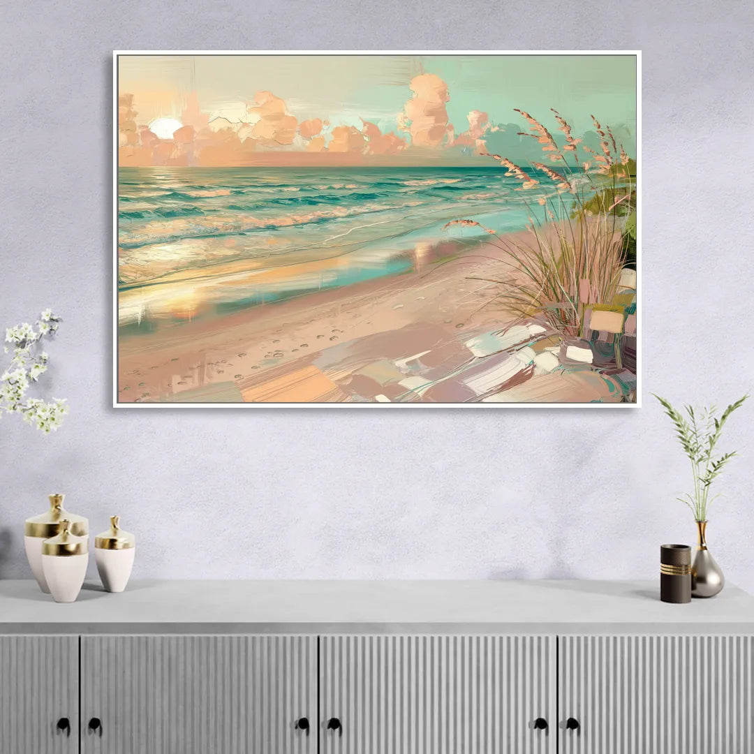 Hilton Head Island Oceanfront Sunrise Sitting Room - White Canvas Wall Art