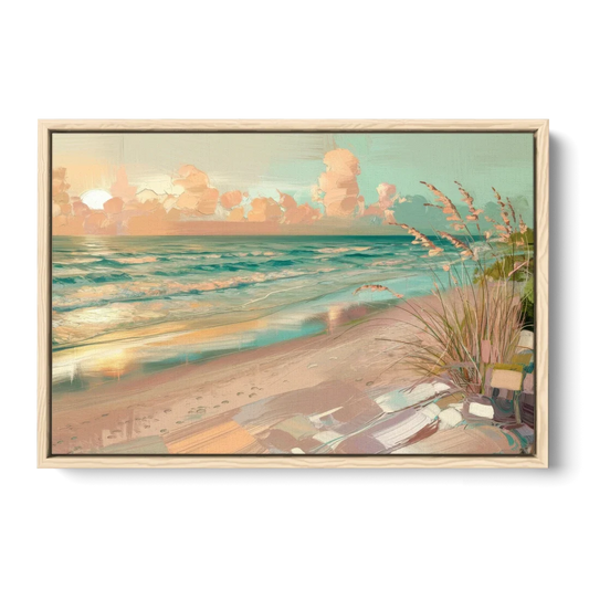 Hilton Head Island Oceanfront Sunrise - Oak Framed Canvas Wall Art - Front