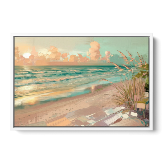 Hilton Head Island Oceanfront Sunrise - White Framed Canvas Wall Art - Front