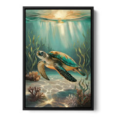 Hilton Head Island Sea Turtle Journey - Black Framed Canvas Wall Art - Front