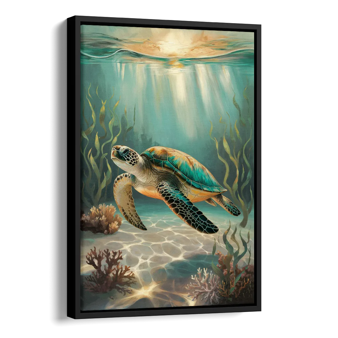Hilton Head Island Sea Turtle Journey Side - Black Canvas Wall Art