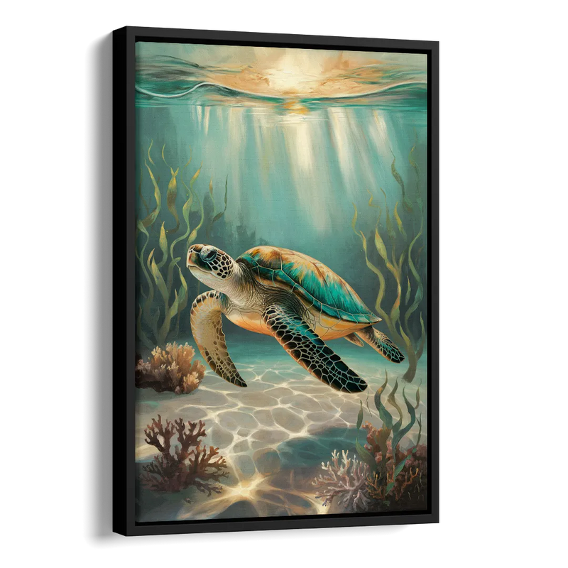 Hilton Head Island Sea Turtle Journey Side - Black Canvas Wall Art