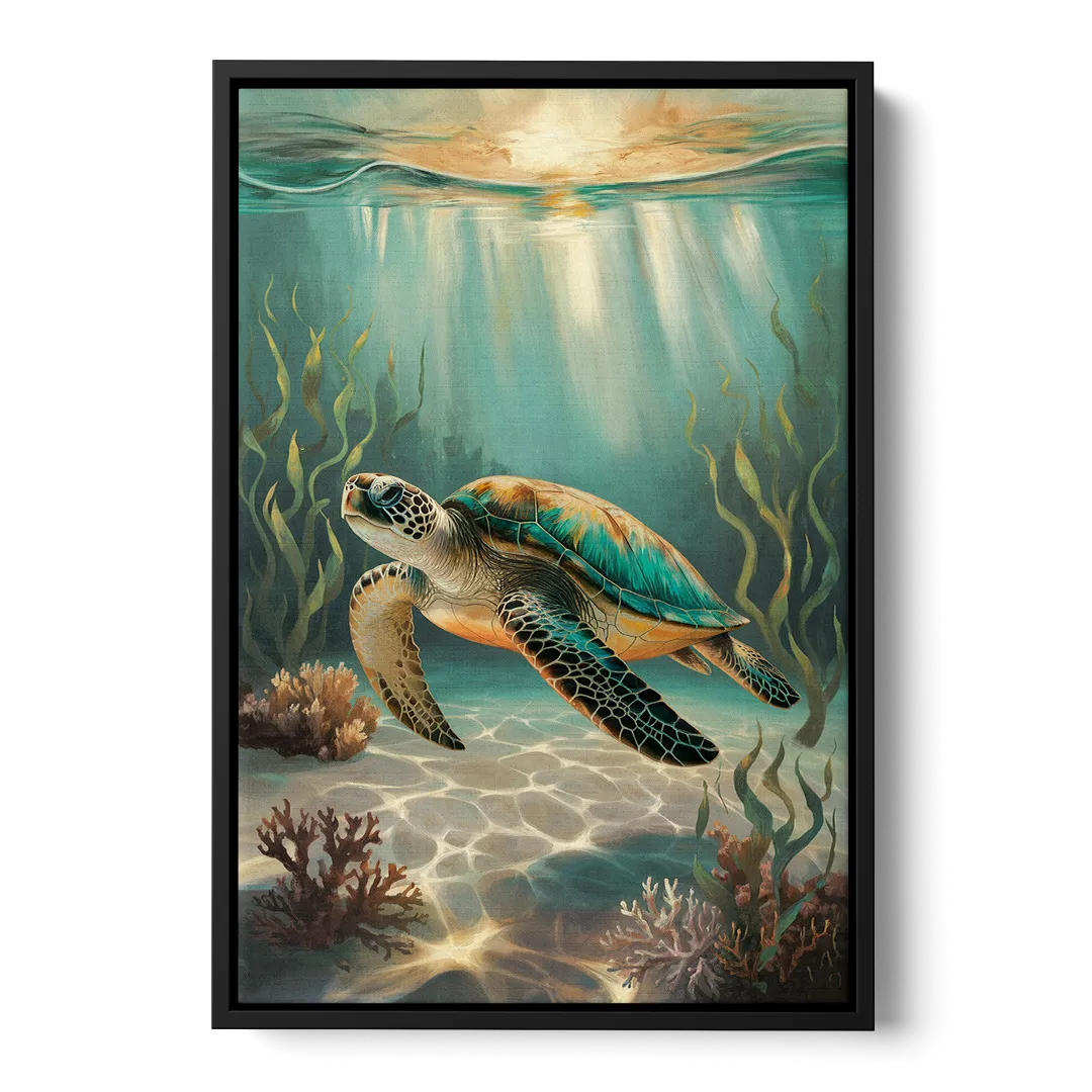 Hilton Head Island Sea Turtle Journey Front - Black Canvas Wall Art
