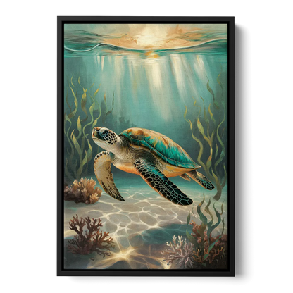 Hilton Head Island Sea Turtle Journey Front - Black Canvas Wall Art