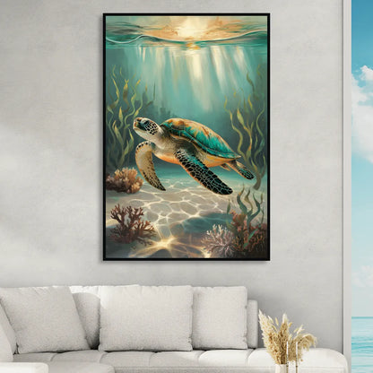 Hilton Head Island Sea Turtle Journey Sitting Room - Black Canvas Wall Art