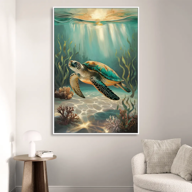 Hilton Head Island Sea Turtle Journey Living Room - White Canvas Wall Art