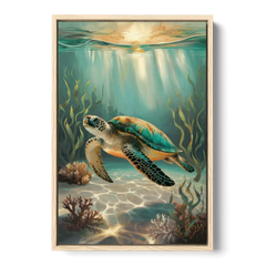 Hilton Head Island Sea Turtle Journey - Oak Framed Canvas Wall Art - Front