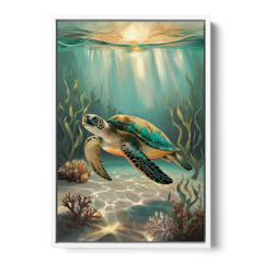 Hilton Head Island Sea Turtle Journey - White Framed Canvas Wall Art - Front
