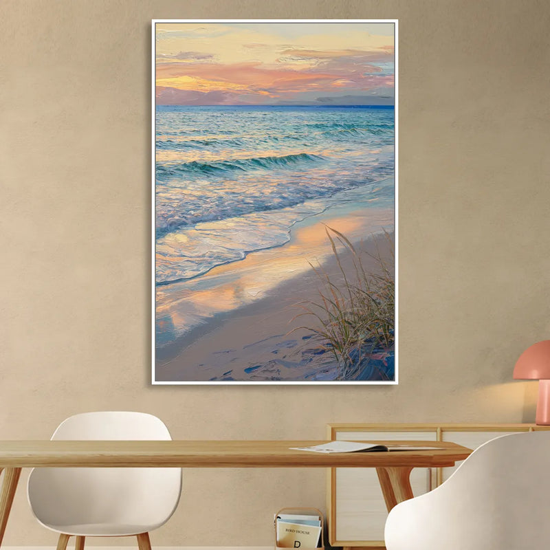 Hilton Head Island Sunset Beach View Living Room - White Canvas Wall Art