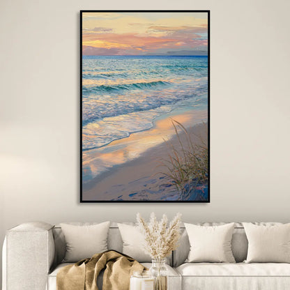 Hilton Head Island Sunset Beach View Sitting Room - Black Canvas Wall Art