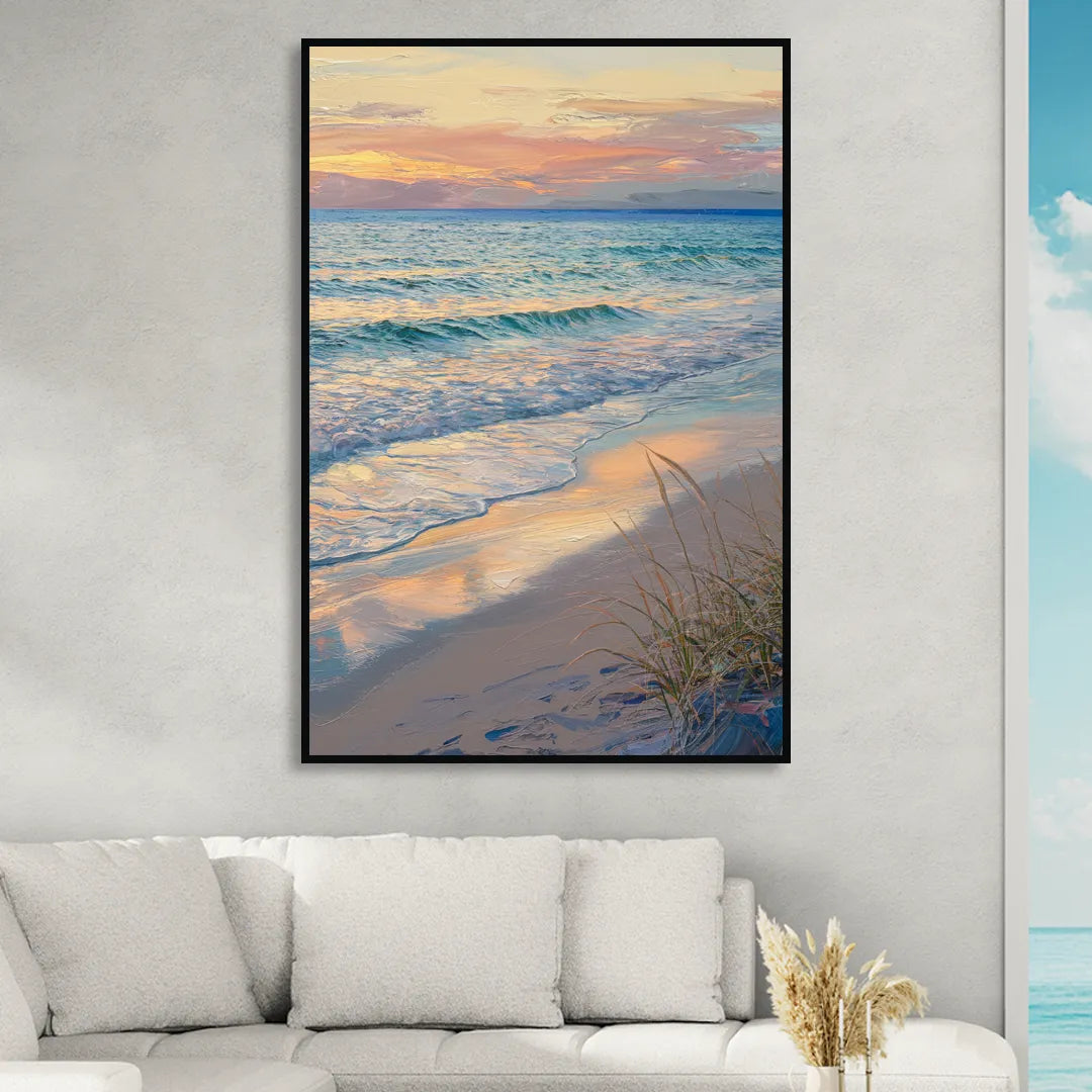 Hilton Head Island Sunset Beach View Living Room - Black Canvas Wall Art