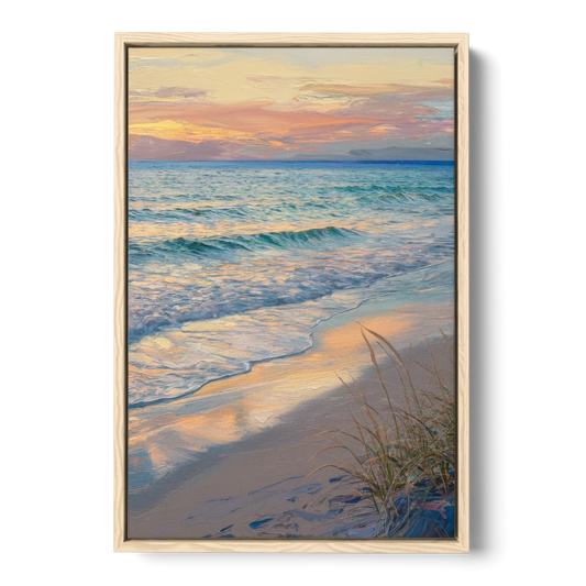 Hilton Head Island Sunset Beach View - Oak Framed Canvas Wall Art - Front