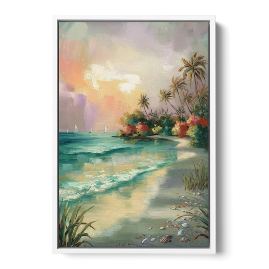 Hilton Head Island Tropical Paradise - White Framed Canvas Wall Art - Front