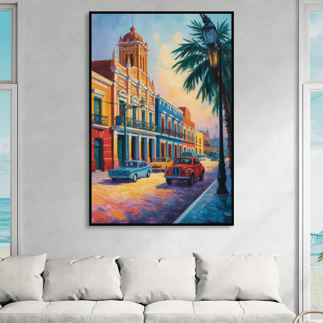 Historic Centro Facades Sitting Room - Black Canvas Wall Art