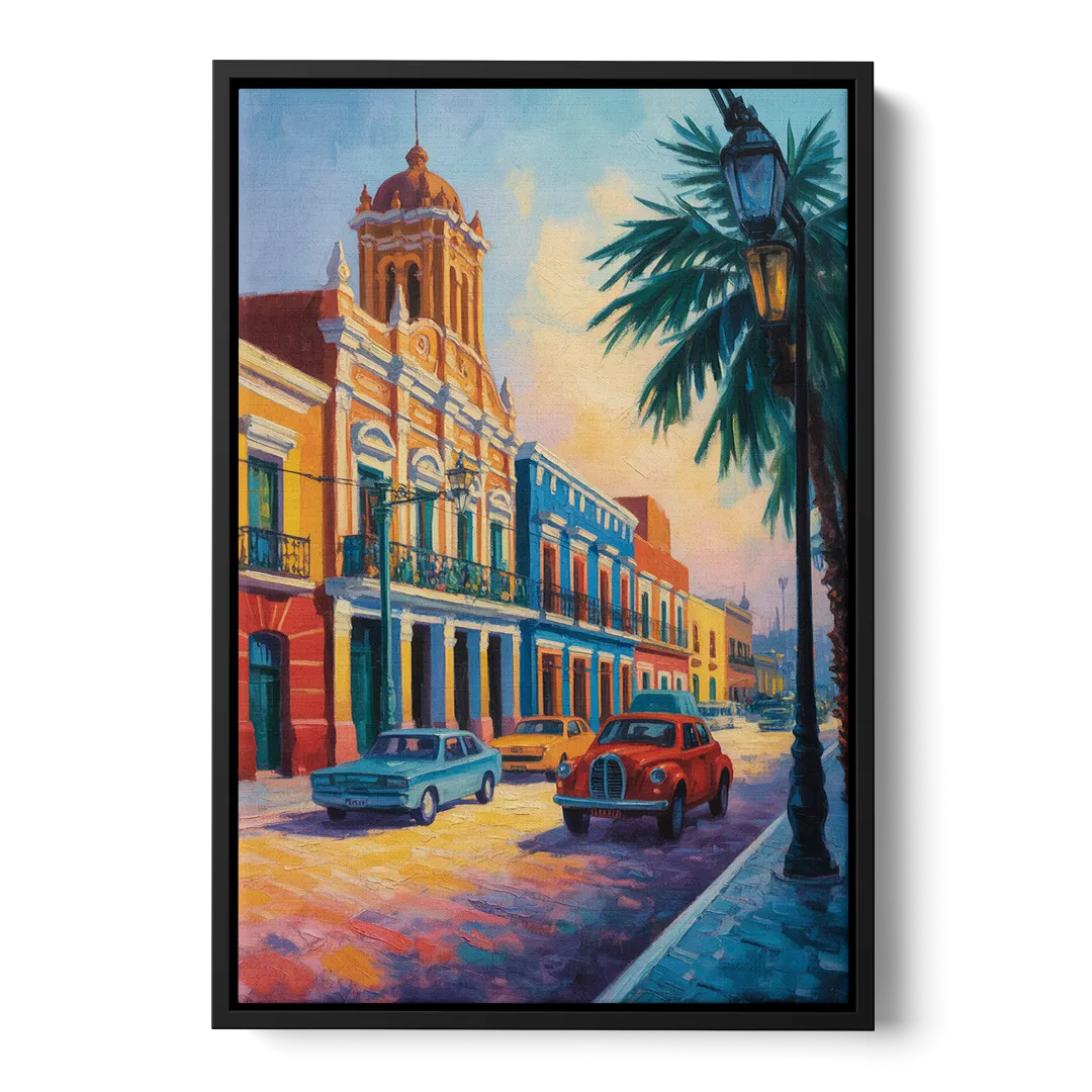 Historic Centro Facades Front - Black Canvas Wall Art