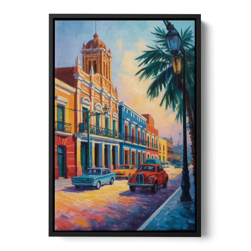 Historic Centro Facades Front - Black Canvas Wall Art